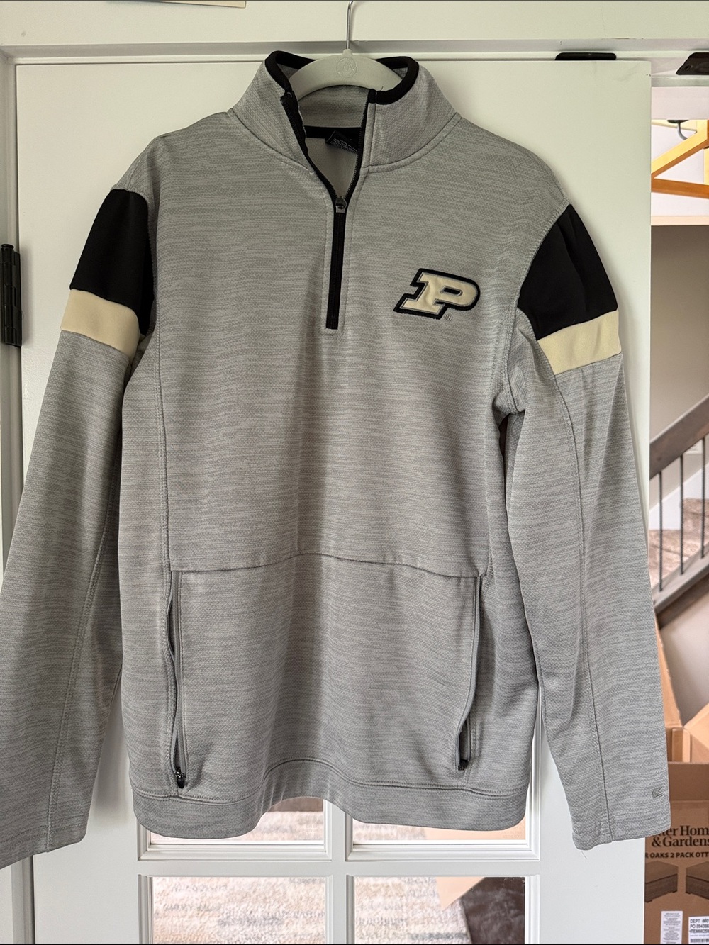 Purdue Grey Quarter-Zip Pullover with Black & Gold Accents